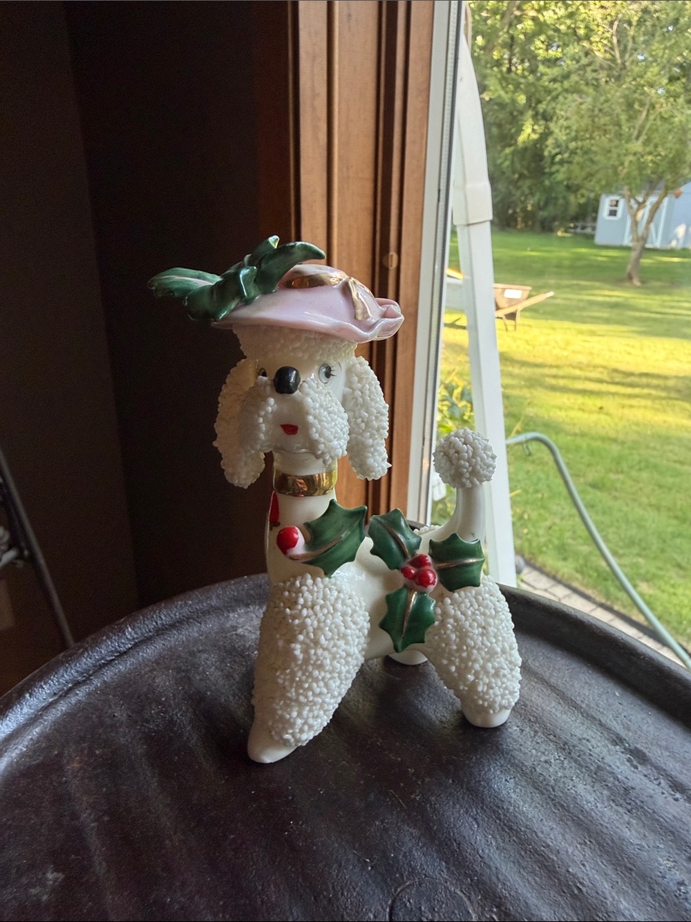 Vtg Norcrest Christmas Spaghetti Poodle Figurine: Japan Ceramic Dog Christmas
